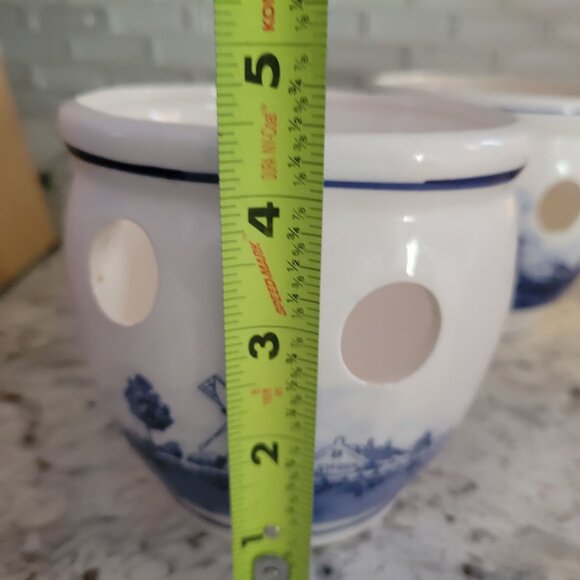 Set Of 2 Ceramic Dutch Delft Windmill Candle Holders Cutouts Blue & White - Picture 13 of 13